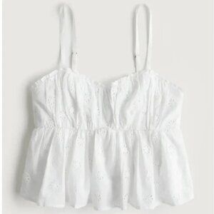 Hollister babydoll top in white with eyelet detailing